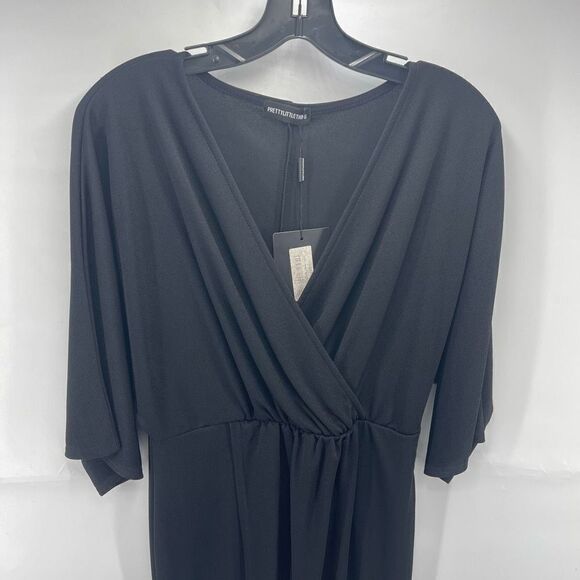 Pretty Little Thing Shift Dress Cocktail deep V Neck Wrap Stretch Black NEW 8 - Picture 11 of 13
